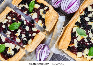 Tart With Caramelized Red Onion And Feta Cheese