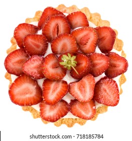 Tart With Fresh Juicy Strawberries With Mascarpone Isolated Above View