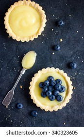 Tart With Lemon Curd And Fresh Blueberry, Top View