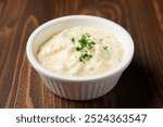 Tartar sauce. mayonnaise with chopped pickles and parsley and hard-cooked egg