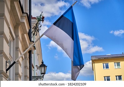Tartu / Estonia - 08 20 2020: Estonian flag on a sky on a sunny day