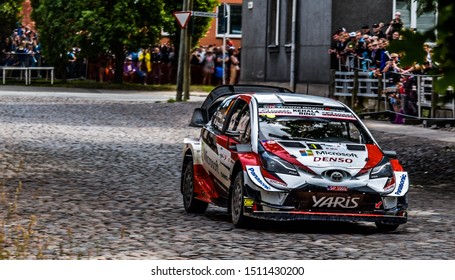 Tartu, Estonia - July 2019: Ott Tänak Driving With His Toyota Yaris WRC On Shell Helix Rally Estonia