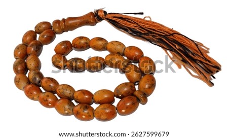 Tasbih Islamic Prayer Beads with Rectangular Marker, Isolated for Graphic Design and Faith Concepts