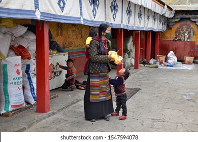 TASHILHUNPO MONASTERY, SHIGATSE, TIBET - CIRCA OCTOBER 2019: One of the Six Big Monasteries of Gelugpa (or Yellow Hat Sect) in Tibet, as well as seat of the Panchen Lama, founded in 1447.