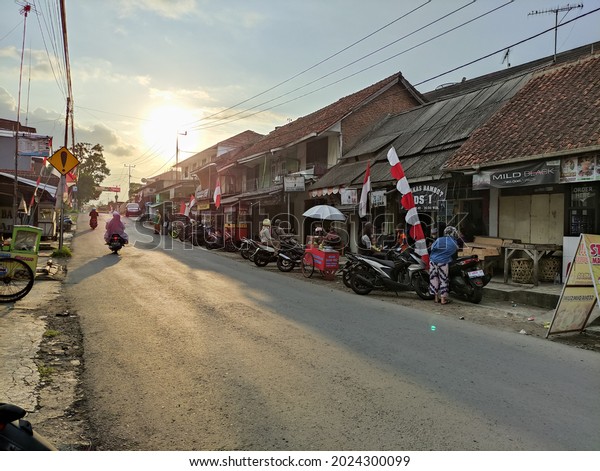 Tasikmalaya, Indonesia - August 12, 2021: The condition\
of one of the roads in the city of Tasikmalaya, West Java,\
Indonesia. 
