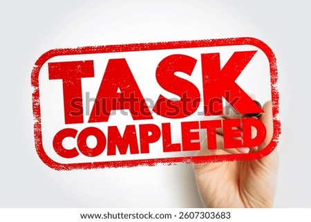 Task Completed text stamp, concept background
