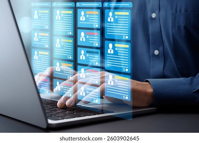 Task management and to-do list software dashboard. Project management and team collaboration. Businessman using laptop computer for managing tasks and projects.
