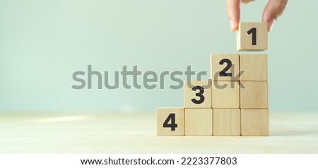 Task priority and management concept. The order of priority in any activity. Set work priority, arrange to do list. Wooden cubes with number first, second, third and fourth.