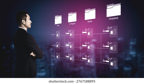 Task workflow system showing document progress through stages. Task tracking improves productivity, ensures visibility, task tracking supports planning, and task tracking manages status. Vouch
