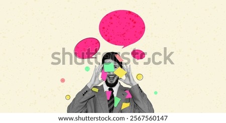 Tasks Thinking Bubble. Creative Collage Art Business People Concept Photo. Advertisment Design. Texture Background. Success Finance Work. Digital Information Psycology.