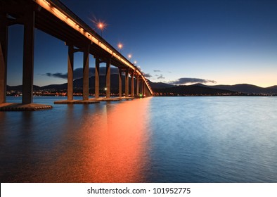 Tasman Bridge At Sunset.