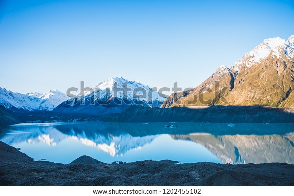 Tasman Glacier Mount Cook New Zealand Nature Stock Image