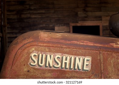 Tasmania, Australia-January 27, 2013. Detail Of Old Farm Machinery Made The Australian Manufacturer Sunshine Harvester Works