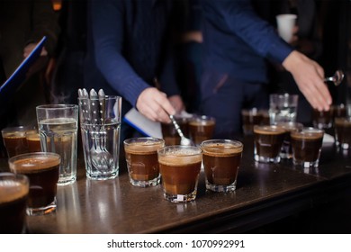 Tasting Coffee In Glass Glasses