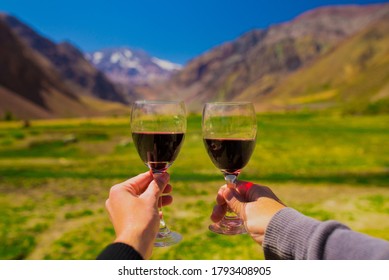 Tasting Wine In Chile Winter With Snow