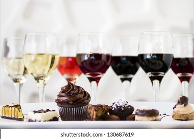 Tasting Of Wine And Pattie Chocolate Pastries.