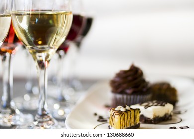 Tasting Of Wine And Pattie Chocolate Pastries.