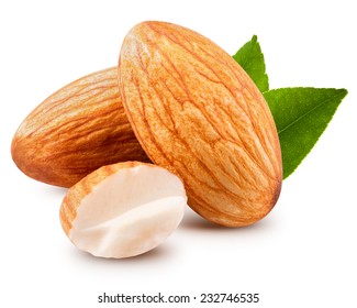 tasty almonds nuts isolated on white background 