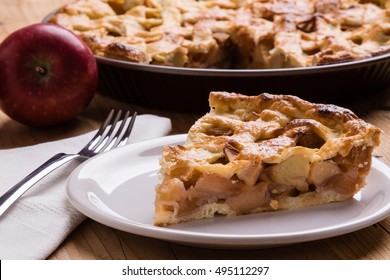 Tasty Apple Pie Slice On White Plate