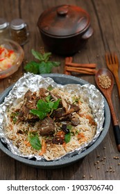 Tasty And Aromatic Mutton Or Lamb Biriyani With Basmati Rice. Nasi Biryani Or Biryani Rice Homemade.