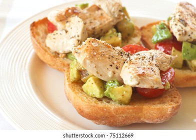 Tasty Avocado, Baby Tomato And Grilled Chicken Bruschetta On Ciabatta