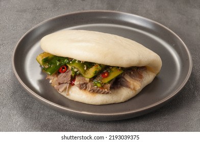 Tasty Bao Bun With Beef And Broken Cucumbers