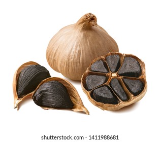 Tasty black garlic isolated on white background. Package design element with clipping path