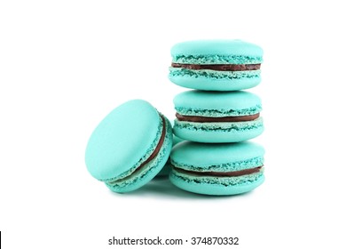 Tasty Blue Macarons Isolated On White