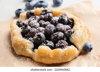 Tasty Blueberry Galette On Table, Closeup