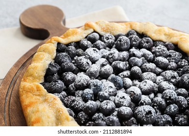 Tasty Blueberry Galette On Table, Closeup