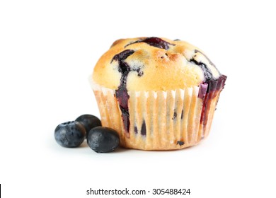 Tasty Blueberry Muffin Isolated On A White