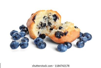 Tasty Blueberry Muffin On White Background