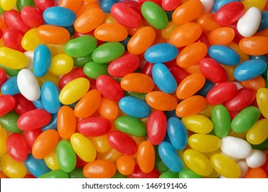 Tasty Bright Jelly Beans As Background, Top View