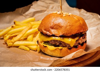 tasty burger with french fries - Powered by Shutterstock