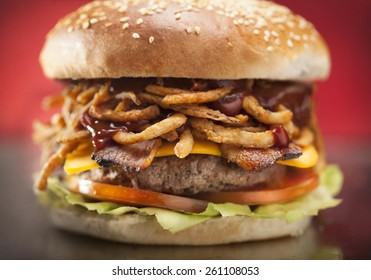 Tasty Burger With Onion Rings