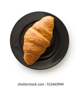 Tasty Buttery Croissant On Plate. Isolated On White Background.