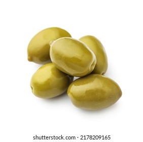 Tasty Canned Green Olives Isolated On White