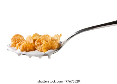 Tasty Cereal On A Spoon On White Background