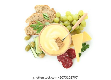 Tasty Cheese Fondue Isolated On White Background