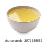 Tasty chicken bouillon in bowl isolated on white
