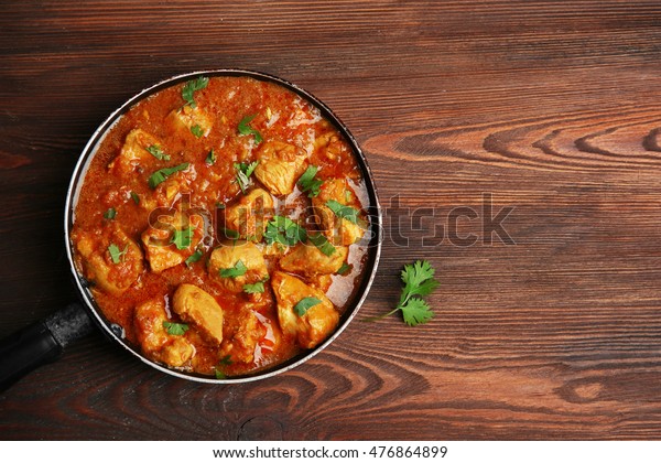 Tasty Chicken Curry Pan On Wooden Stock Photo (Edit Now) 476864899