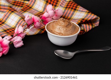 Tasty Choco Spread In White Bowl With Spoon