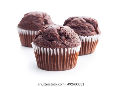 The Tasty Chocolate Muffin Isolated On White Background.