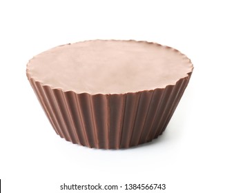 Tasty Chocolate Peanut Butter Cup On White Background