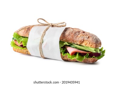 Tasty Ciabatta Sandwich On White Background