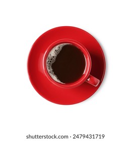 Tasty coffee in cup isolated on white, top view - Powered by Shutterstock