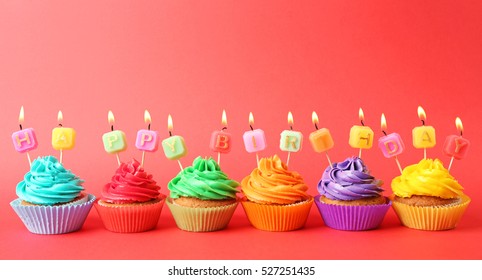 Happy Birthday Cupcakes On Blue Background Stock Photo (Edit Now) 525231679