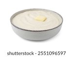 Tasty cooked semolina porridge with butter isolated on white