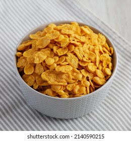 Tasty Corn Flakes In A Bowl, Side View. 