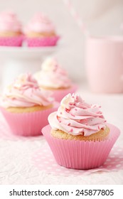 Tasty Cupcake On Pink Background